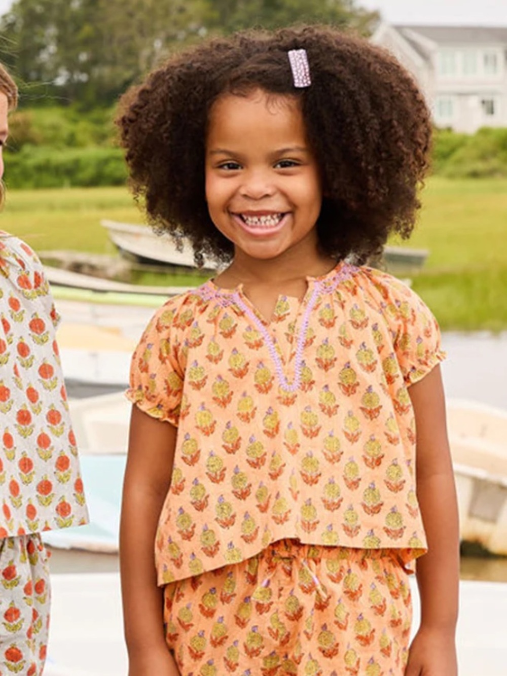 Pink Chicken Girls Short Sleeve Ava Top In Orange Dahlia size 2